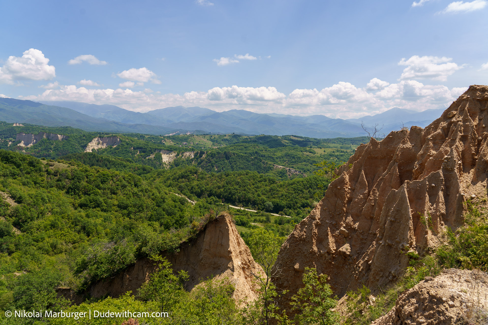 The Melnik Pyramids in Bulgaria. There is a 11km circular path which leades you trough the whole region and offers good views.